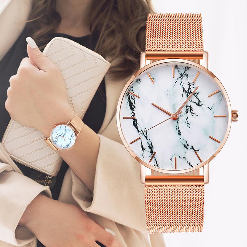 Rose Gold Mesh Band Marble Watch - Uluu Rush